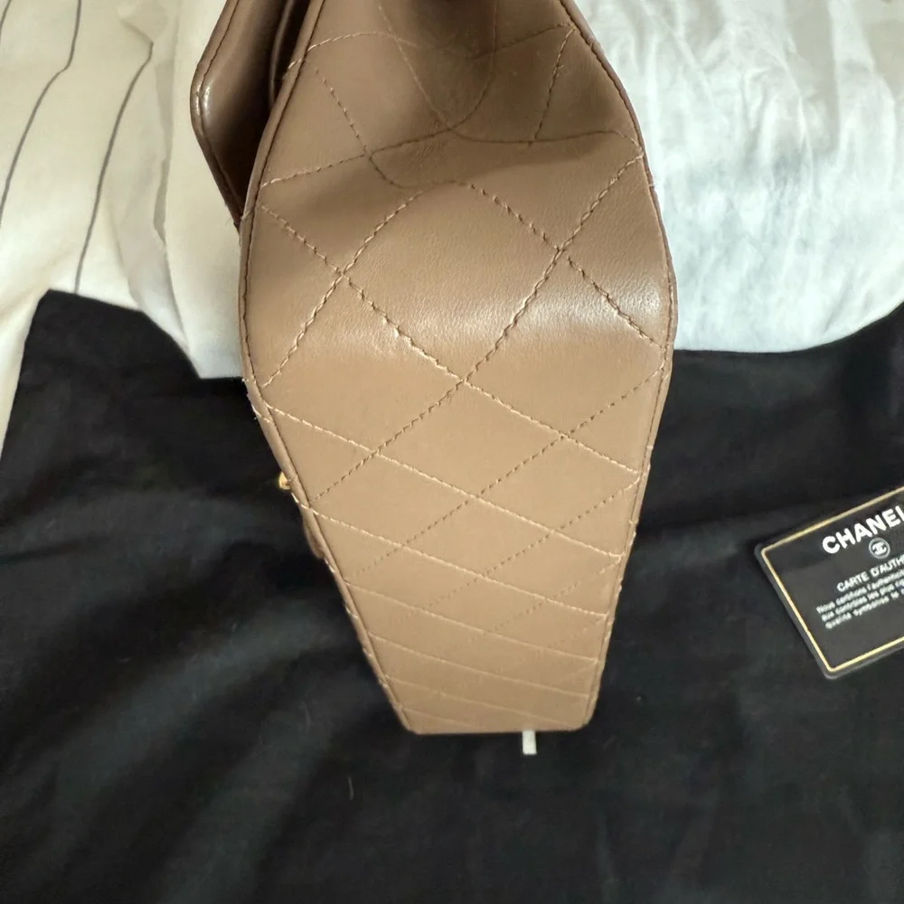Chanel classic Medium double flap 24K gold hardware in Brown card COA duster